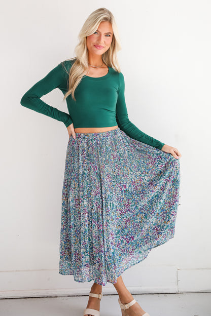 Attractive Essence Navy Floral Midi Skirt