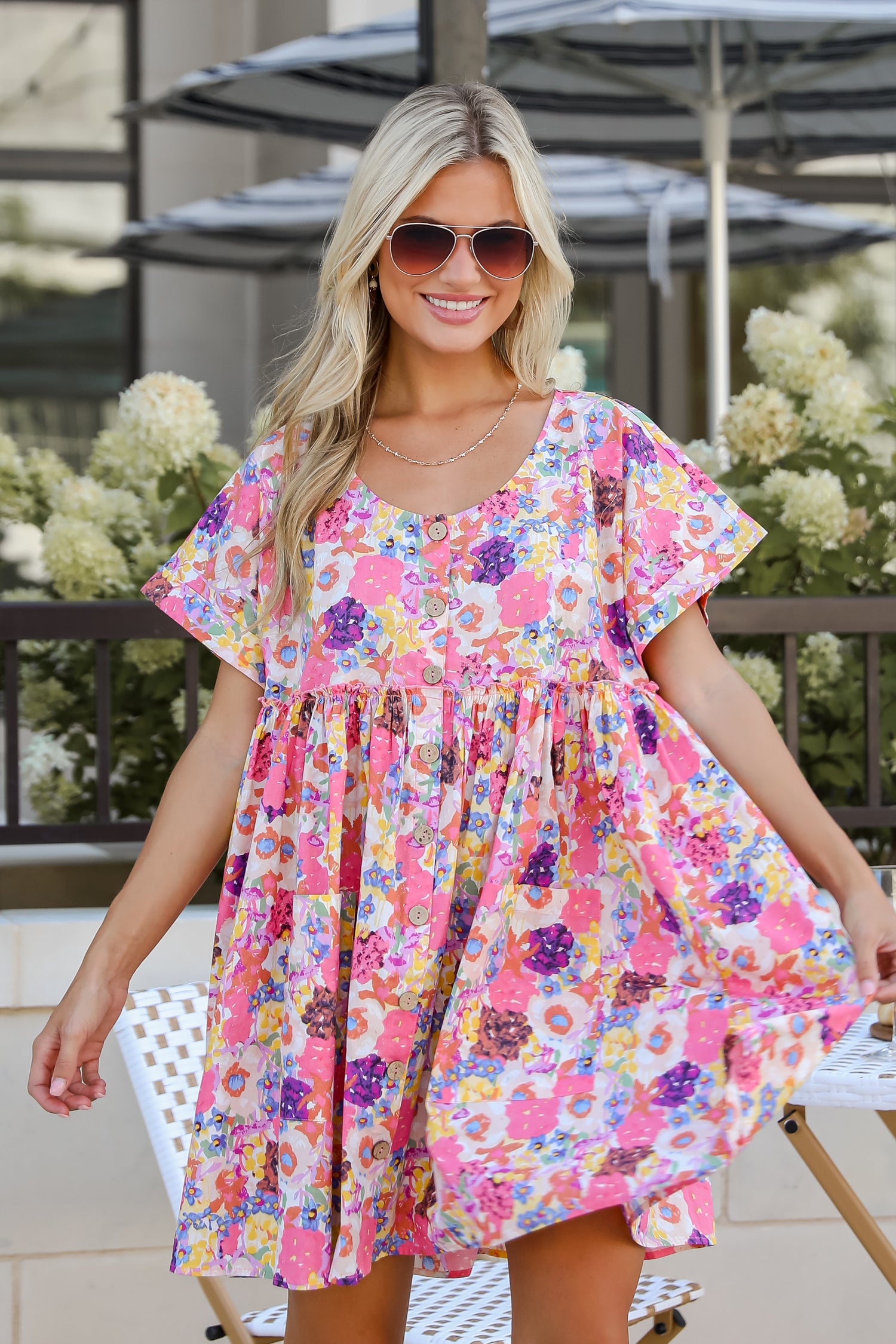 Lovely Muse Pink Floral Babydoll Mini Dress