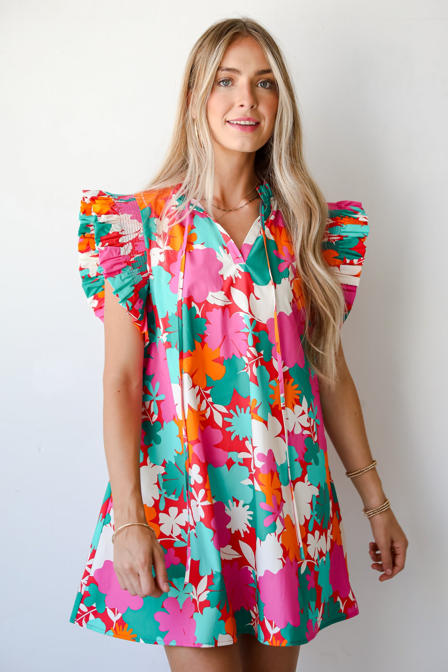 Flattering Disposition Pink Floral Ruffle Mini Dress