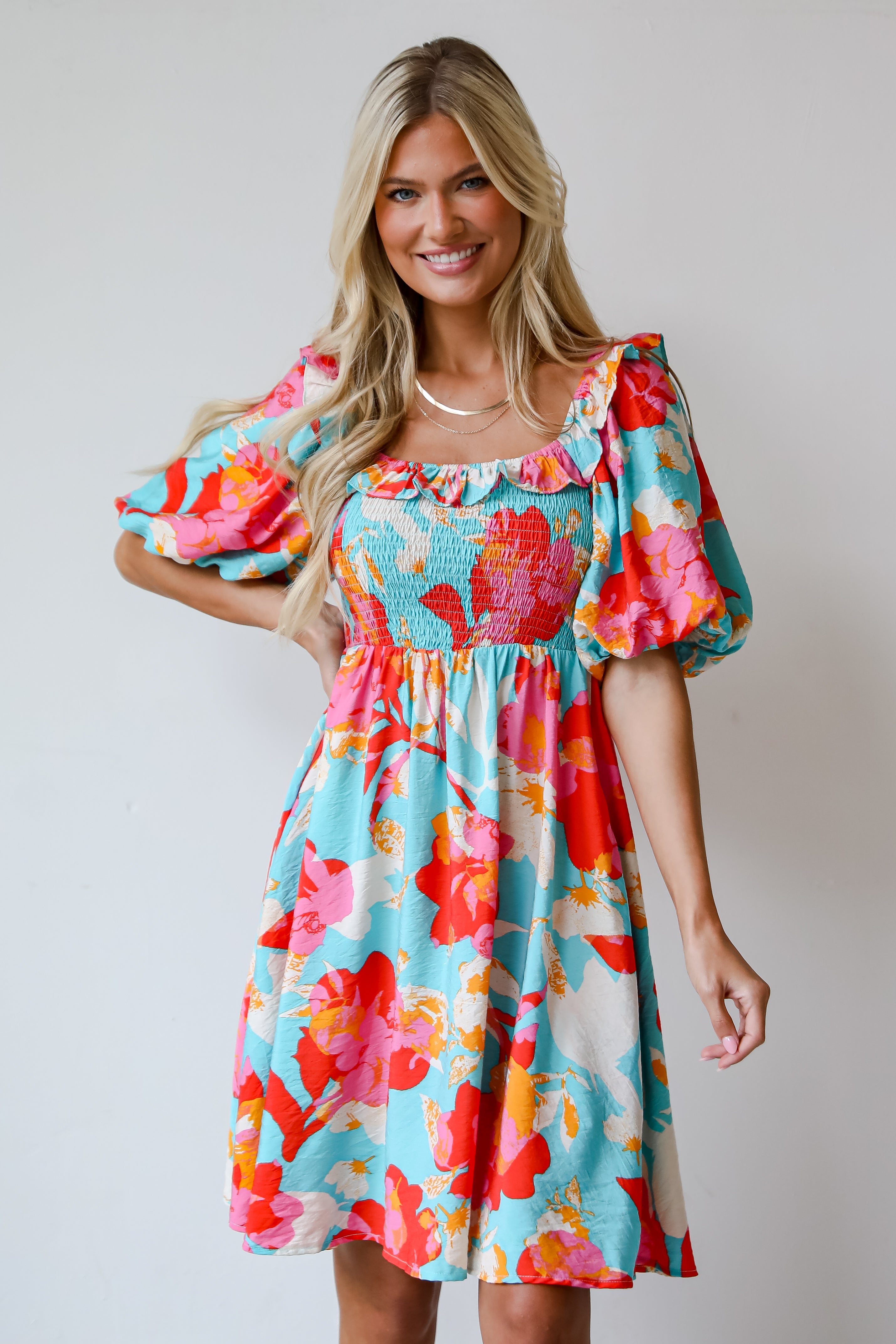 Aqua Floral Mini Dress