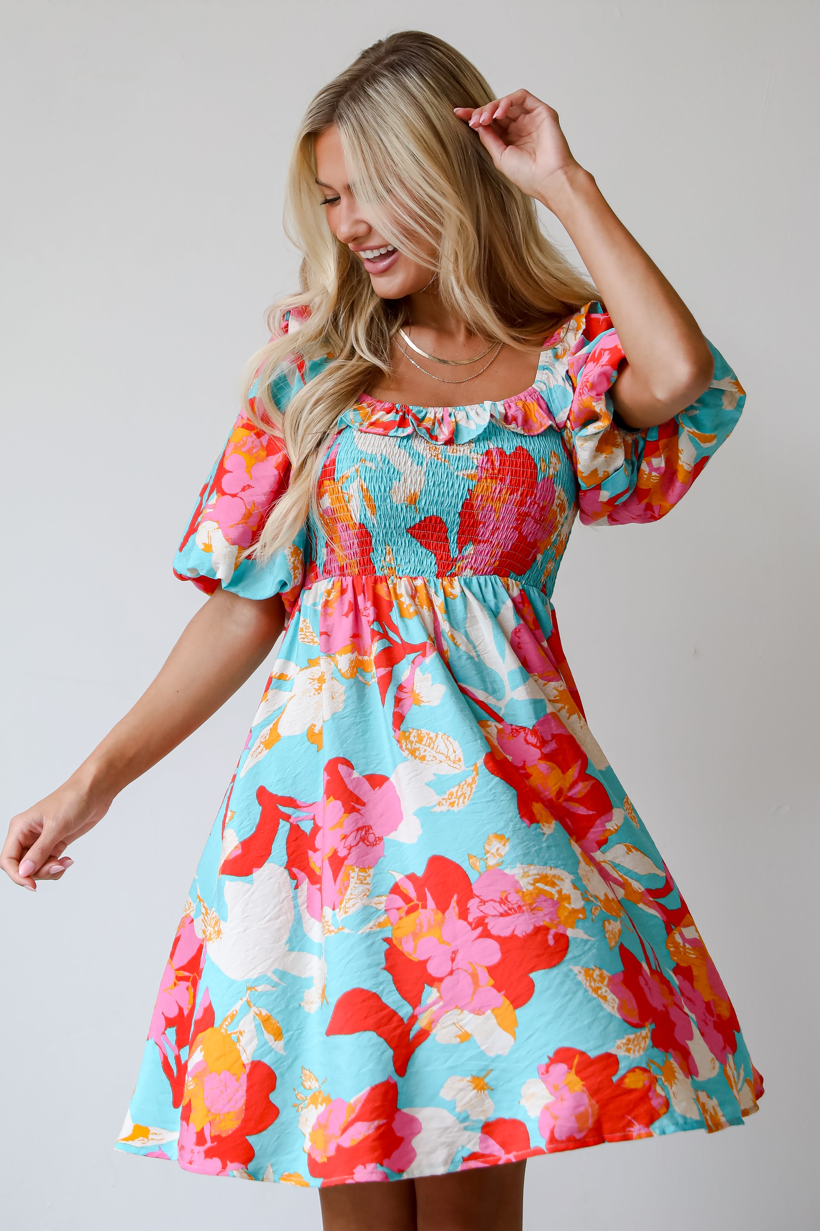 Aqua Floral Mini Dress