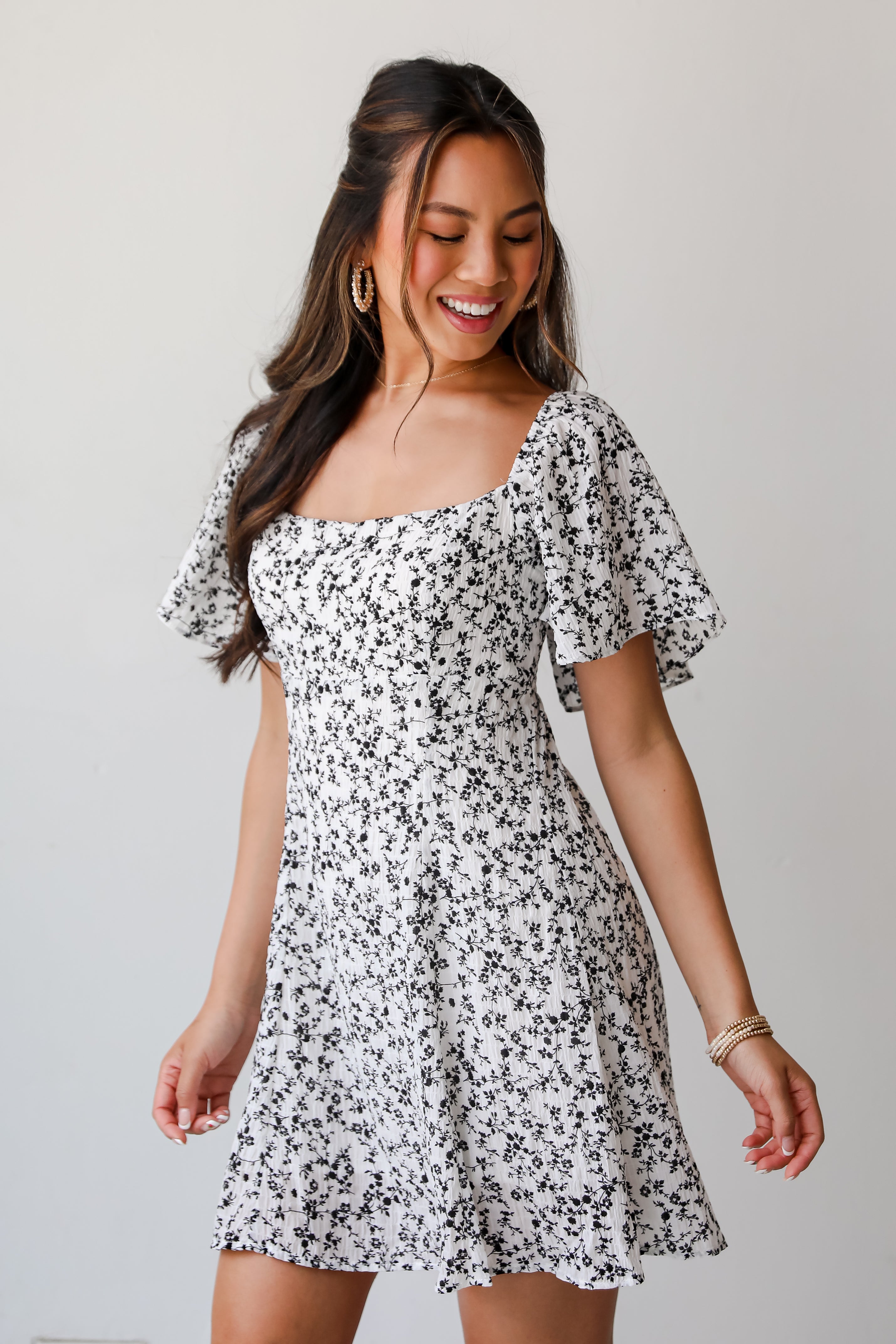 Effortlessly Lovely Ivory Floral Mini Dress