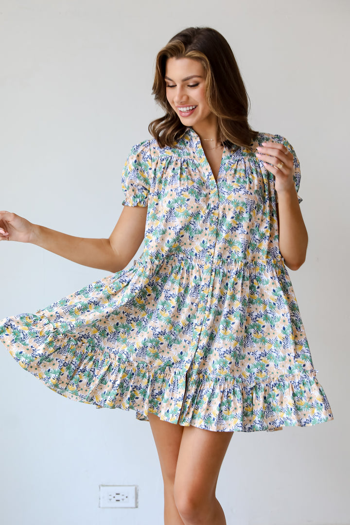Love In The Garden Green Floral Tiered Mini Dress