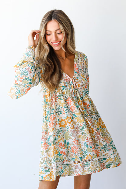 Floral Babydoll Mini Dress on model