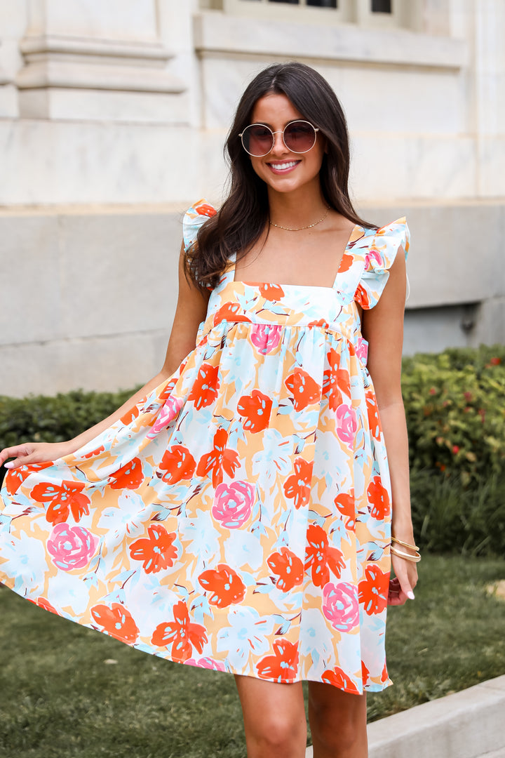 Precious Destiny Orange Floral Mini Dress