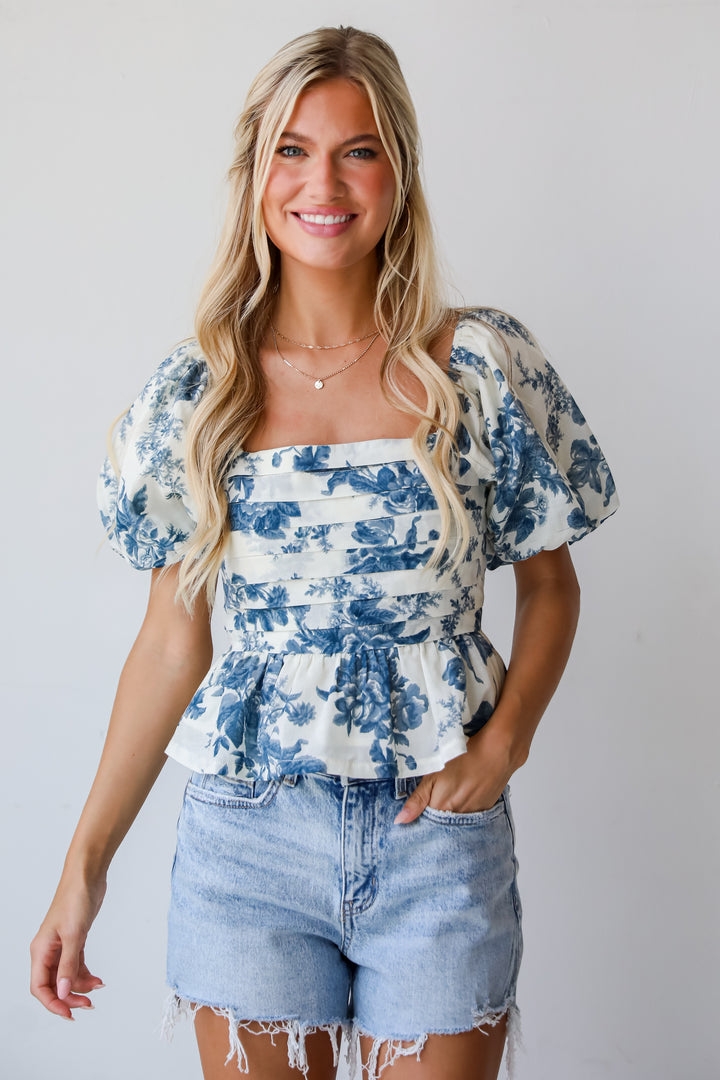 Your Only Darling Ivory Floral Puff Sleeve Blouse