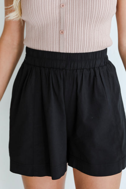 black elastic waist shorts