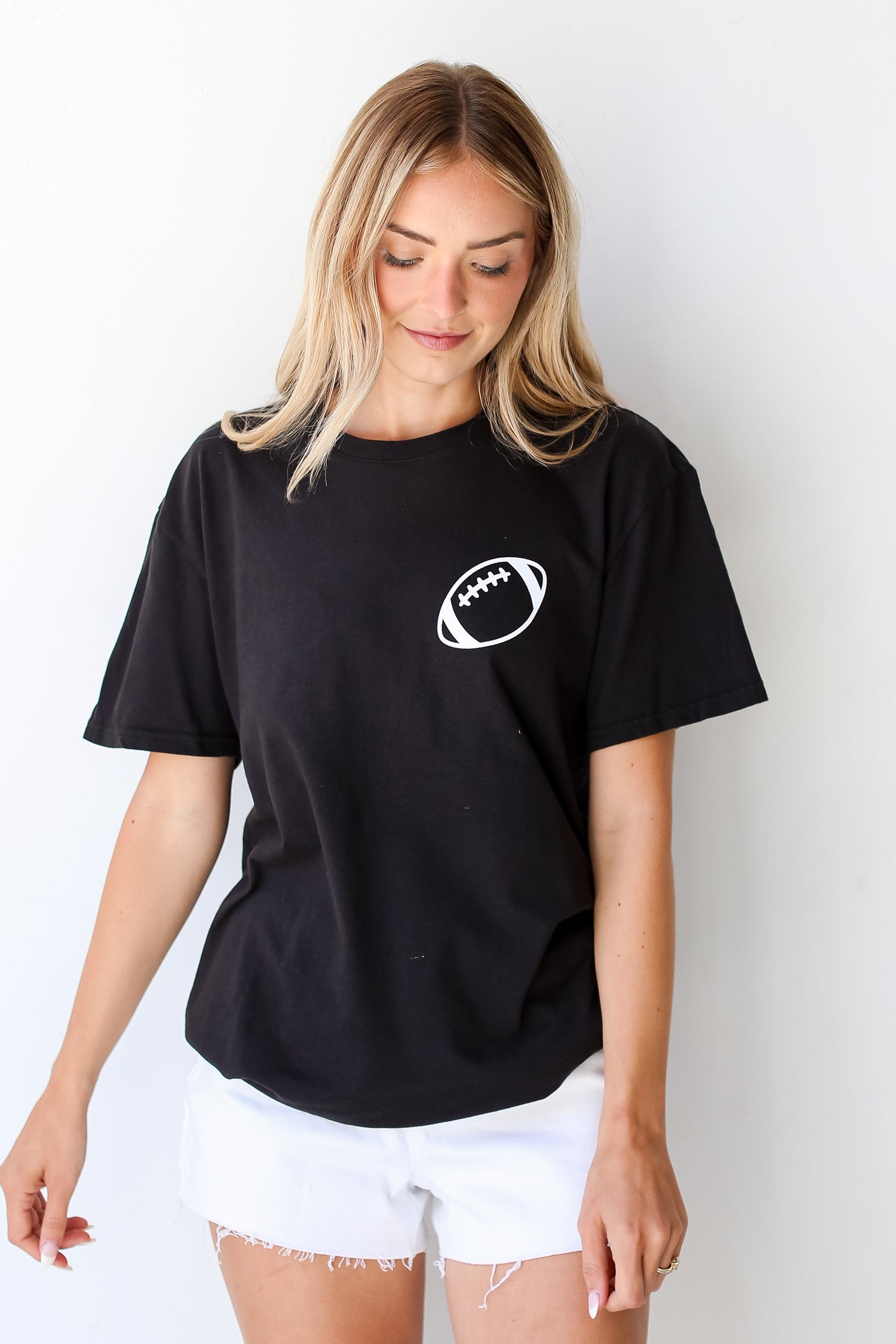 black In My Football Mom Era Tee on dress up model