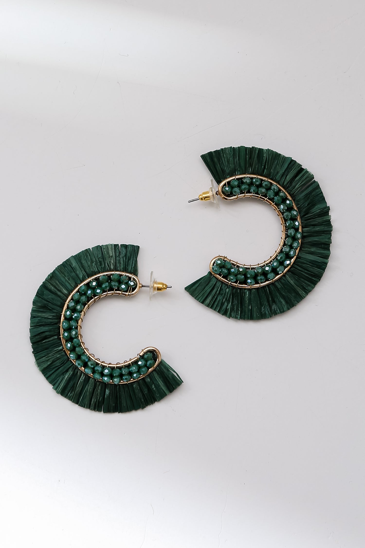 green Fringe Hoop Earrings