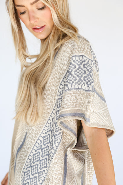 Beige Fringe Cardigan close up