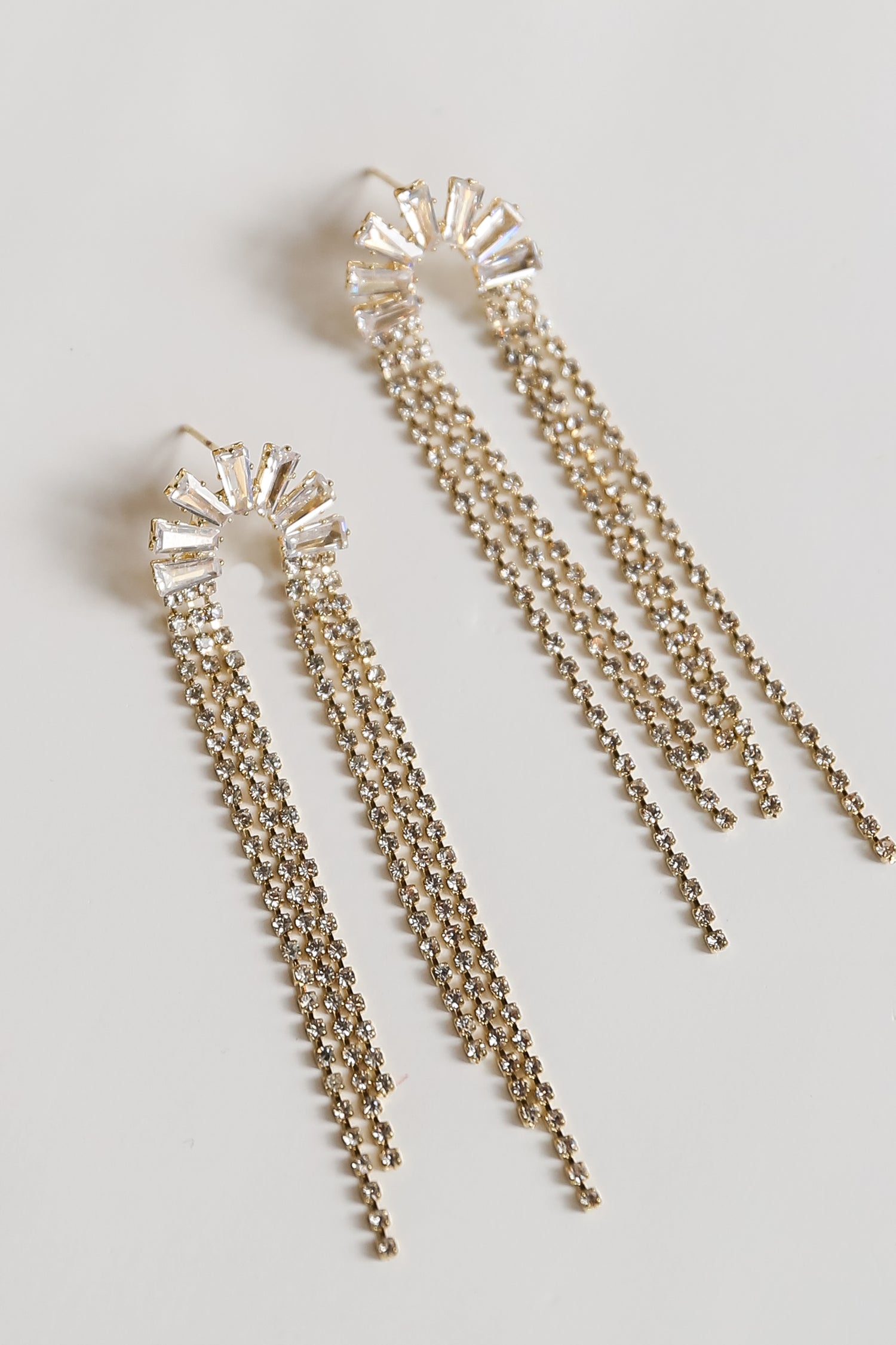 Gold Rhinestone Fringe Earrings