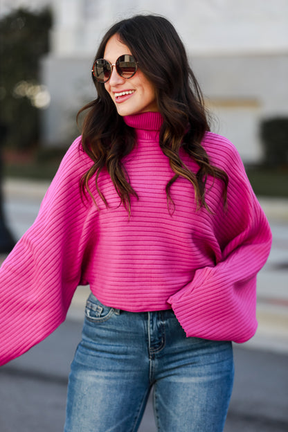 Fuchsia Ribbed Turtleneck Sweater