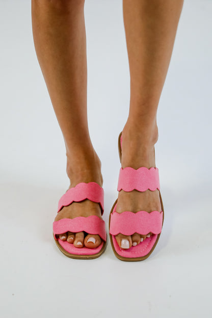 Waves Of My Heart Fuchsia Double Strap Slide Sandals