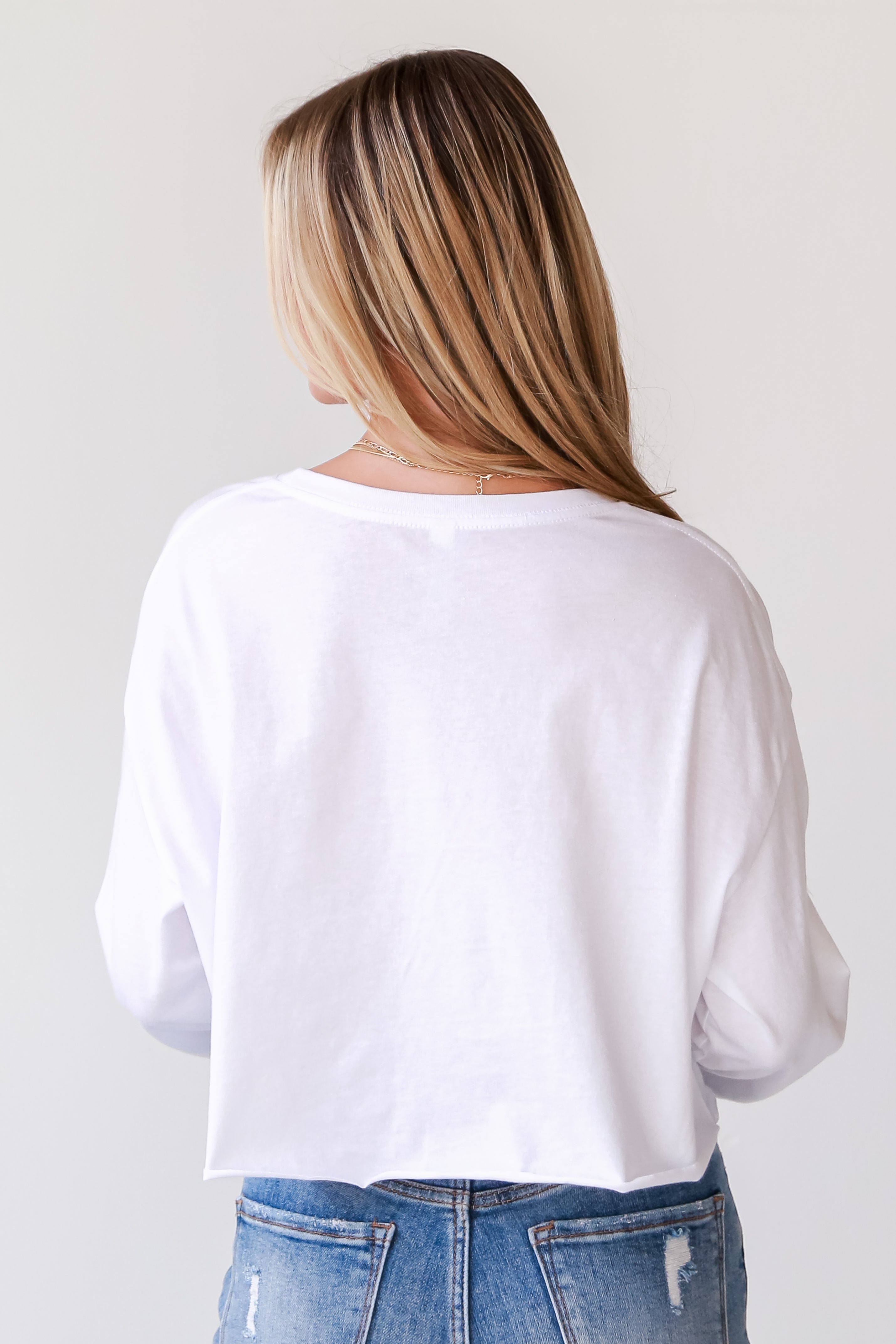 trendy White Georgia Long Sleeve Cropped Tee