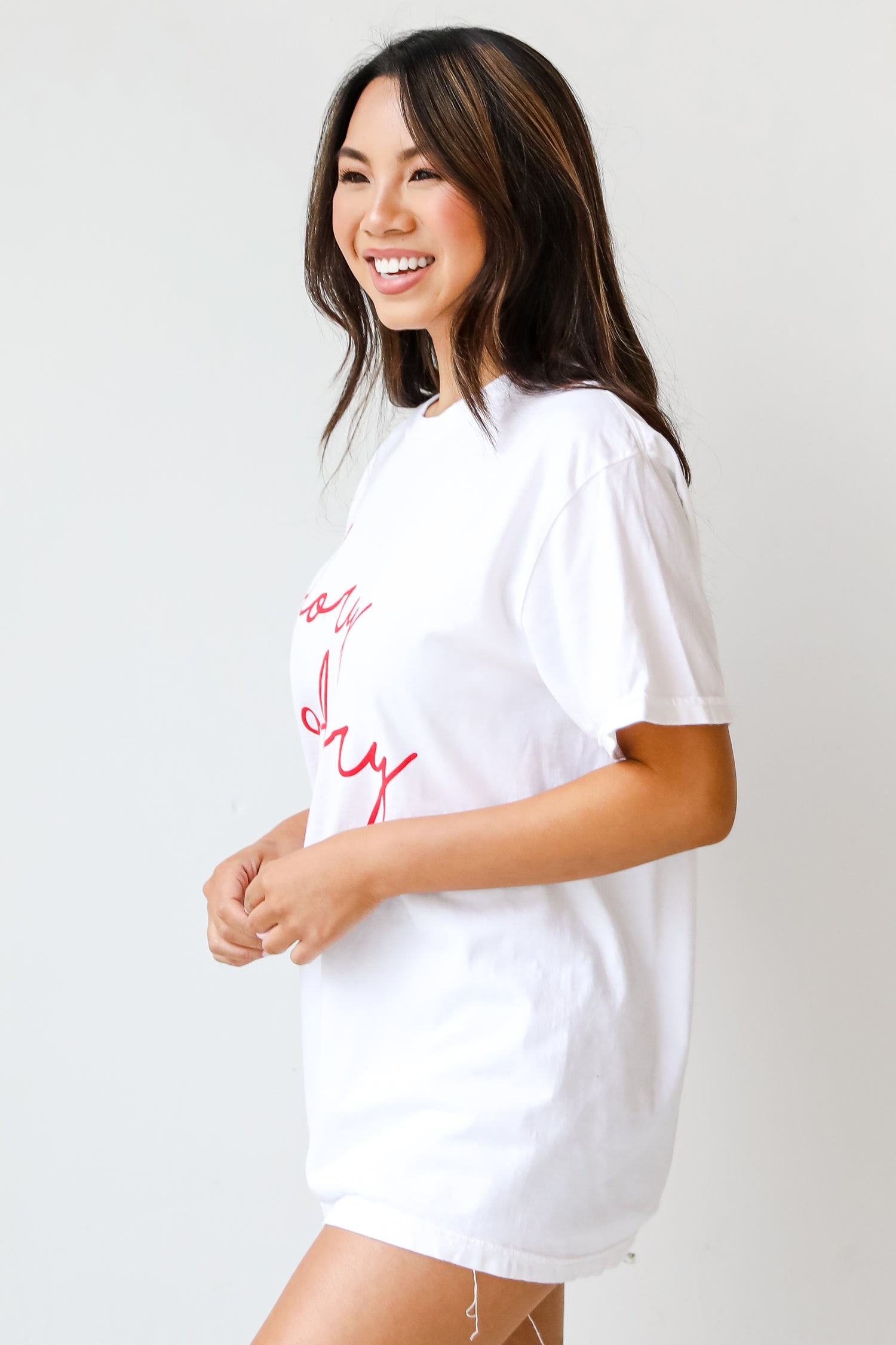 white Glory Glory Script Tee side view