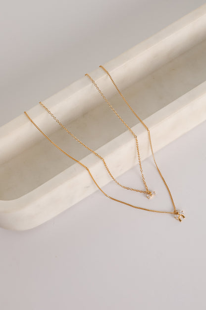 Gianna Gold Bow Charm Layered Necklace