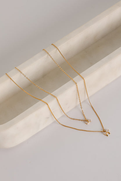 Gianna Gold Bow Charm Layered Necklace