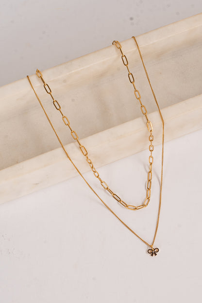Jada Gold Layered Bow Charm Necklace