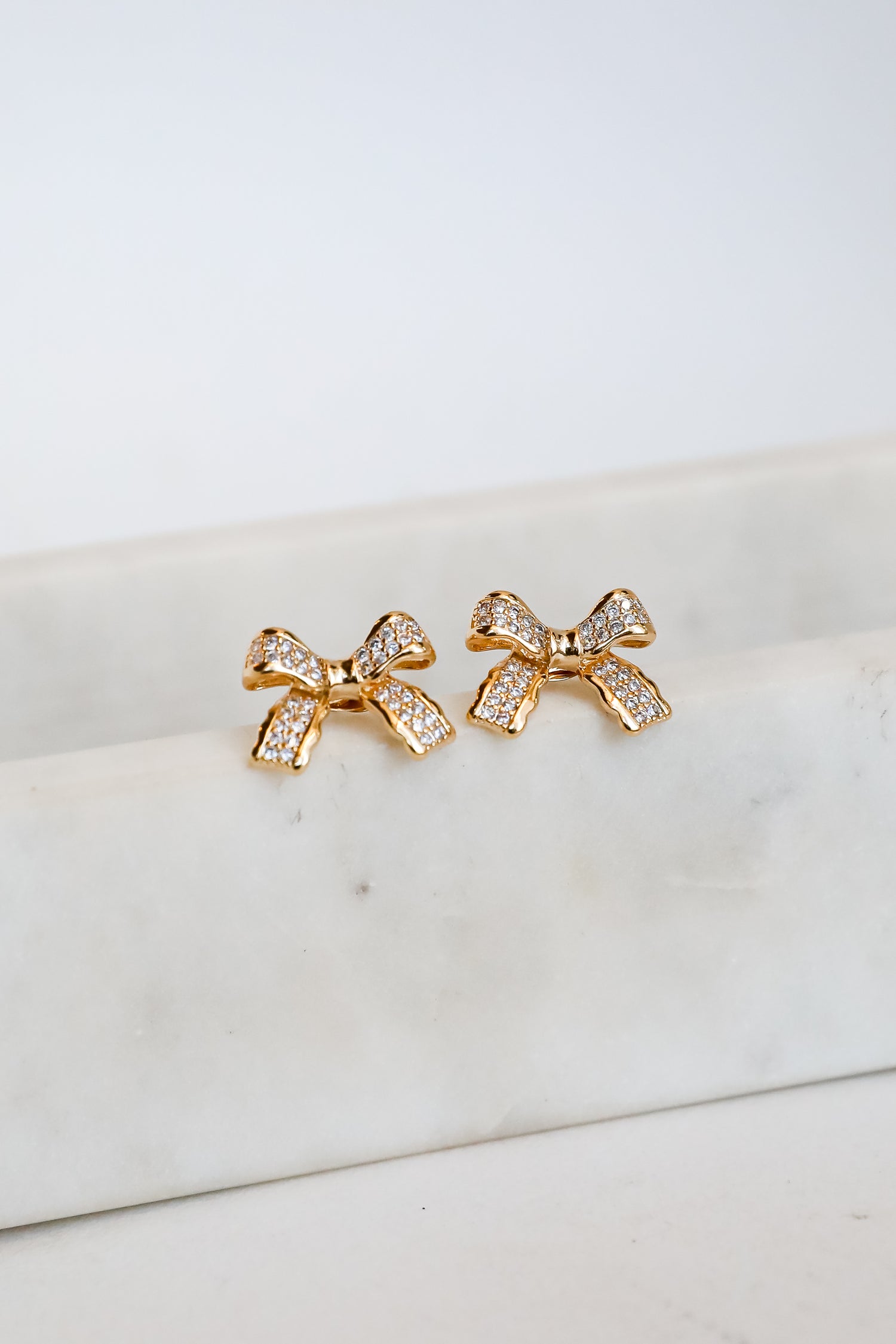 Nicole Gold Rhinestone Bow Earrings