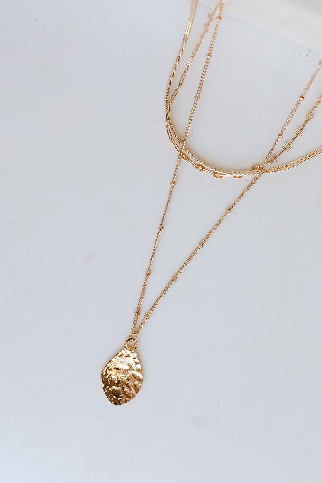 Gia Gold Hammered Charm Layered Chain Necklace