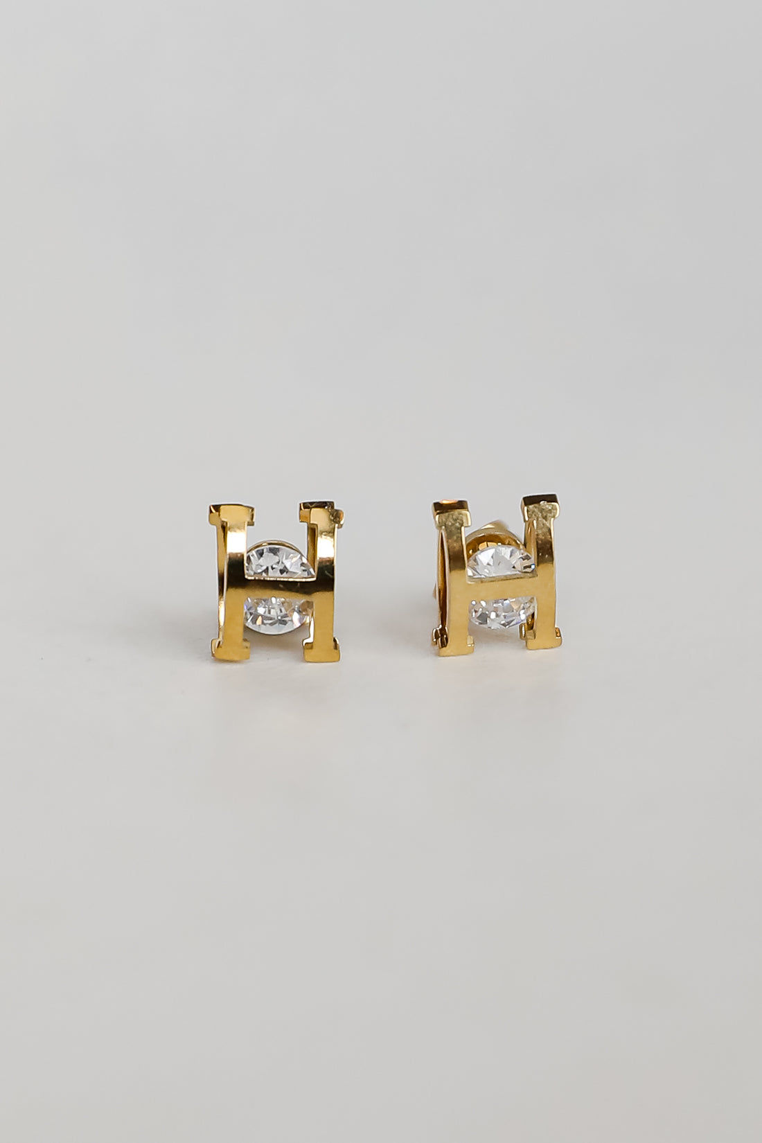 Hayley Gold &quot;H&quot; Rhinestone Stud Earrings