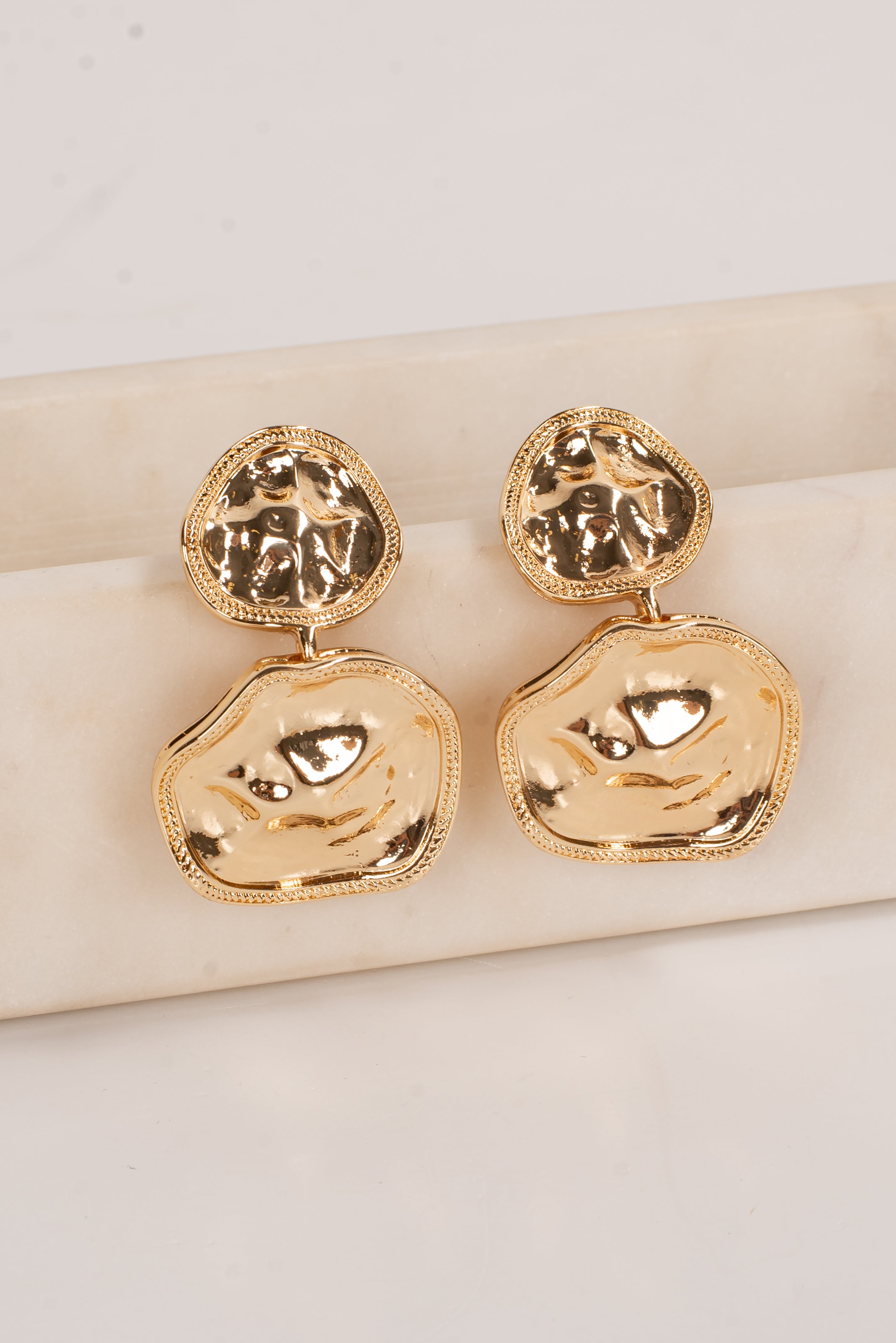 Vanessa Gold Hammered Drop Earrings