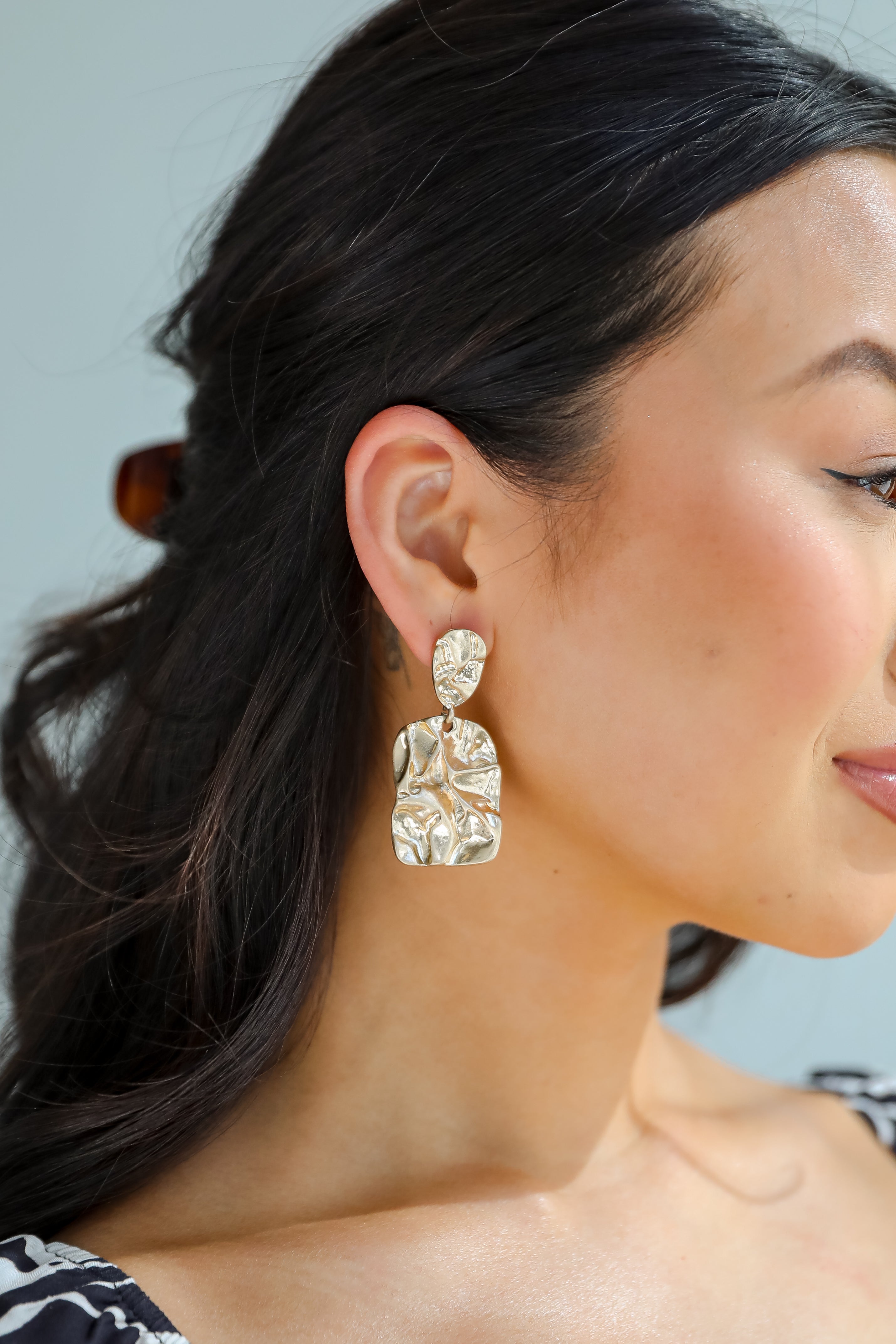 Lola Gold Hammered Drop Earrings