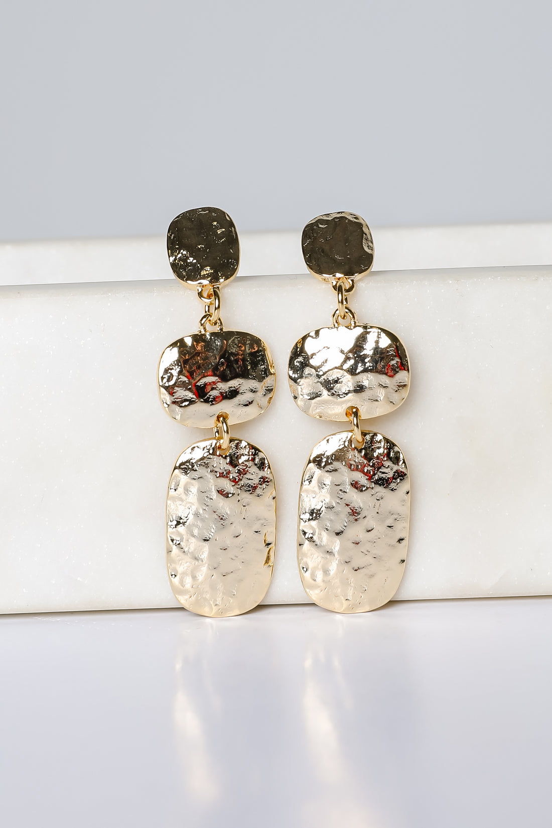 Caroline Gold Hammered Drop Earrings