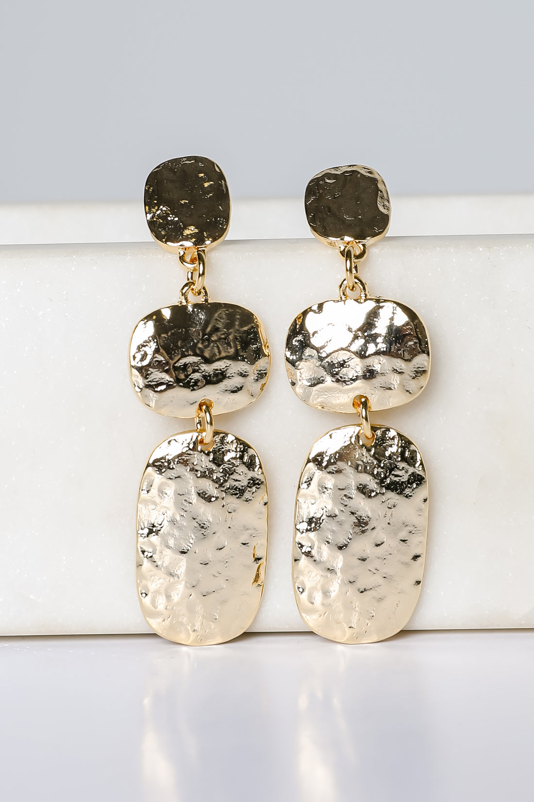 Caroline Gold Hammered Drop Earrings