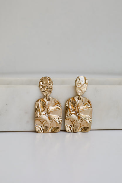 Lola Gold Hammered Drop Earrings