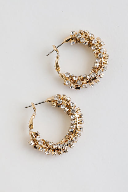 Gold Rhinestone Hoop Earrings