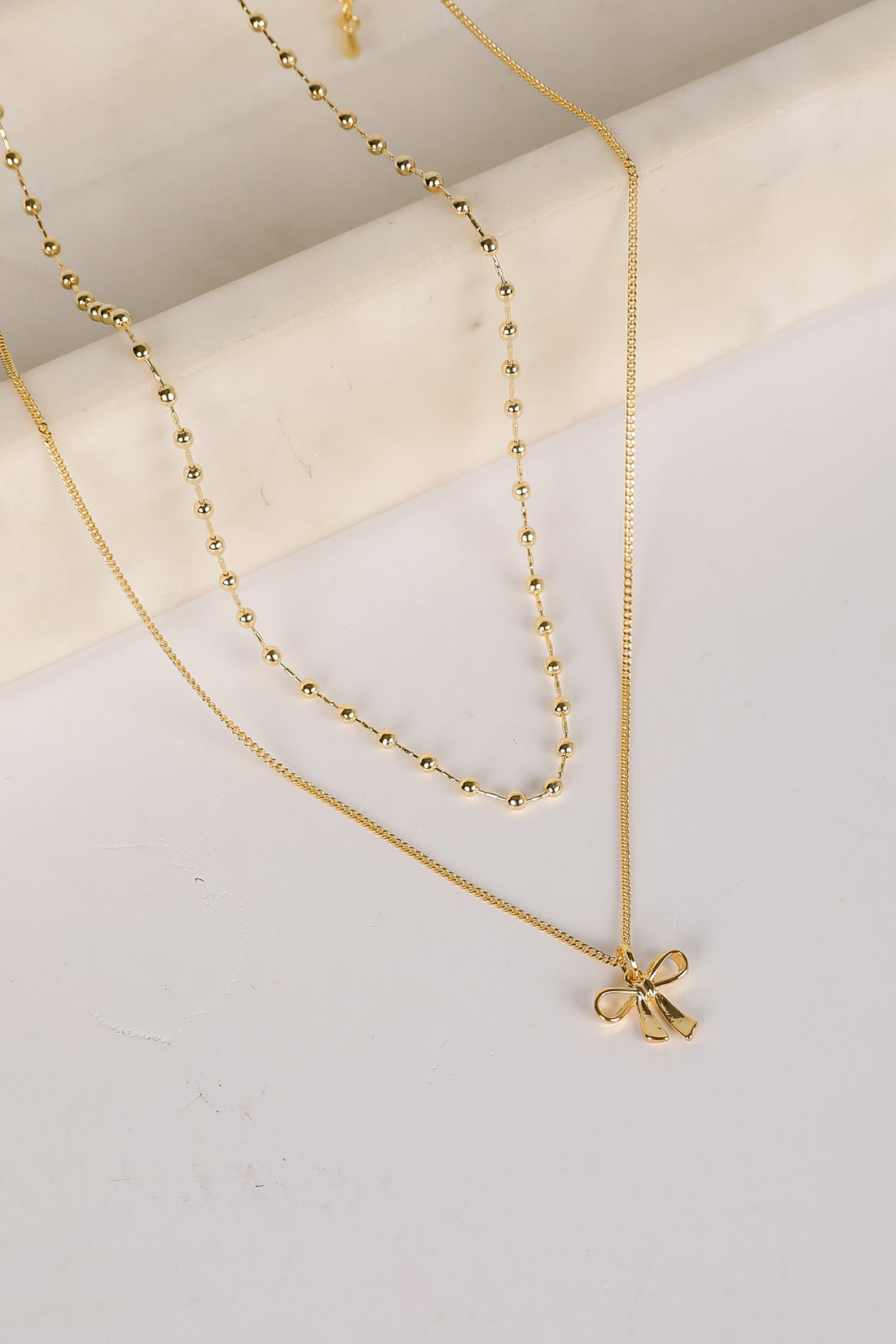 Allie Gold Layered Bow Charm Necklace