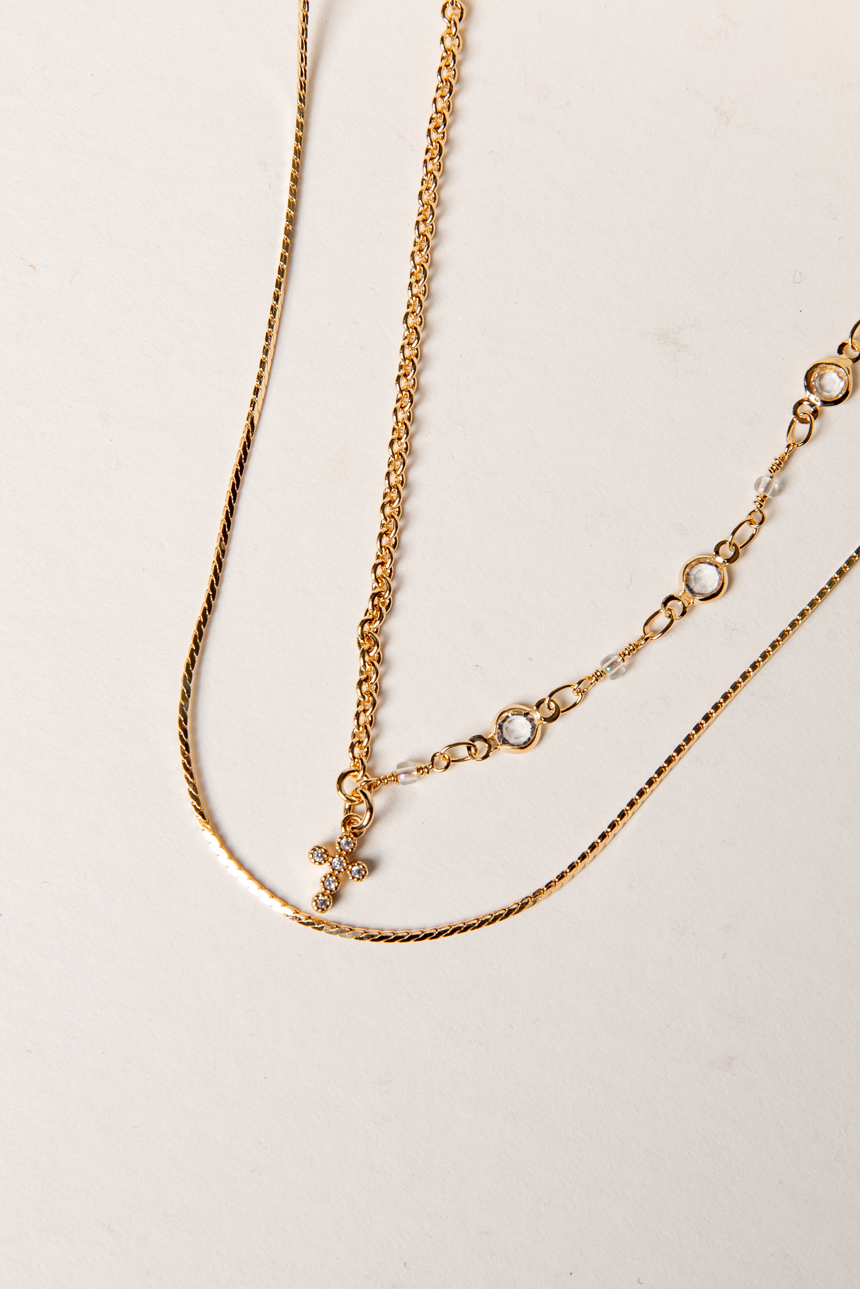 McKinley Gold Rhinestone Cross Layered Necklace