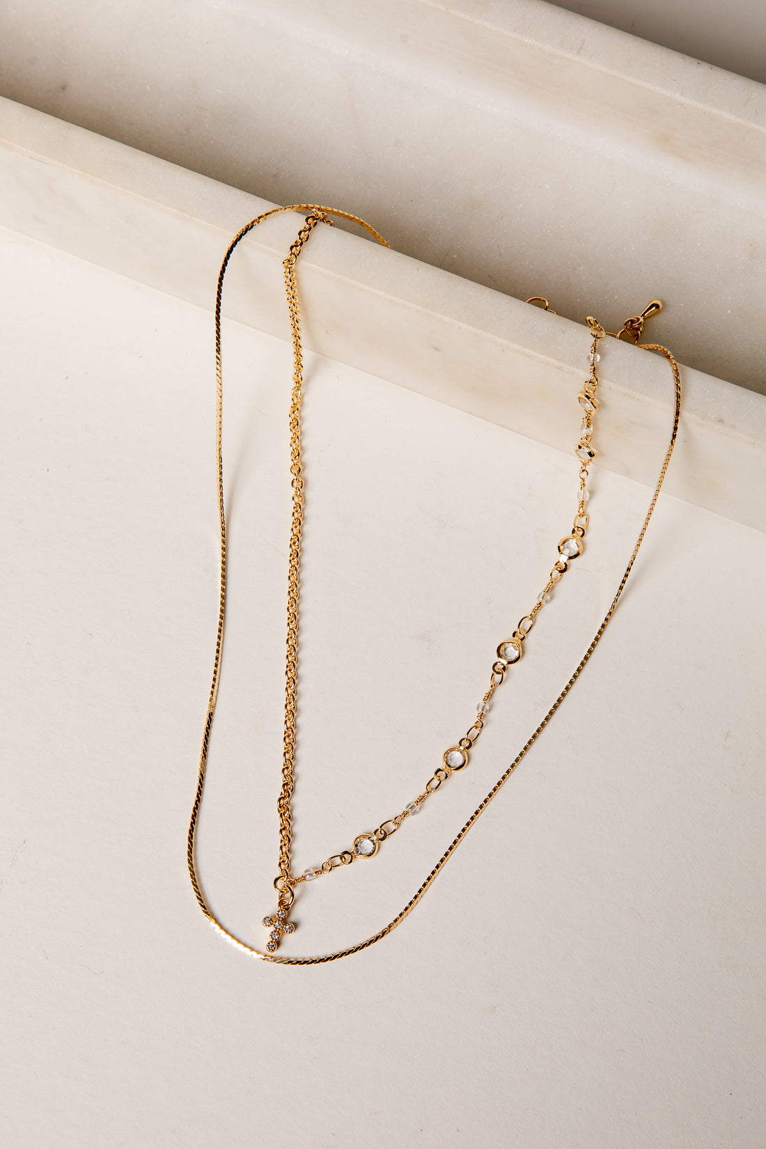 McKinley Gold Rhinestone Cross Layered Necklace