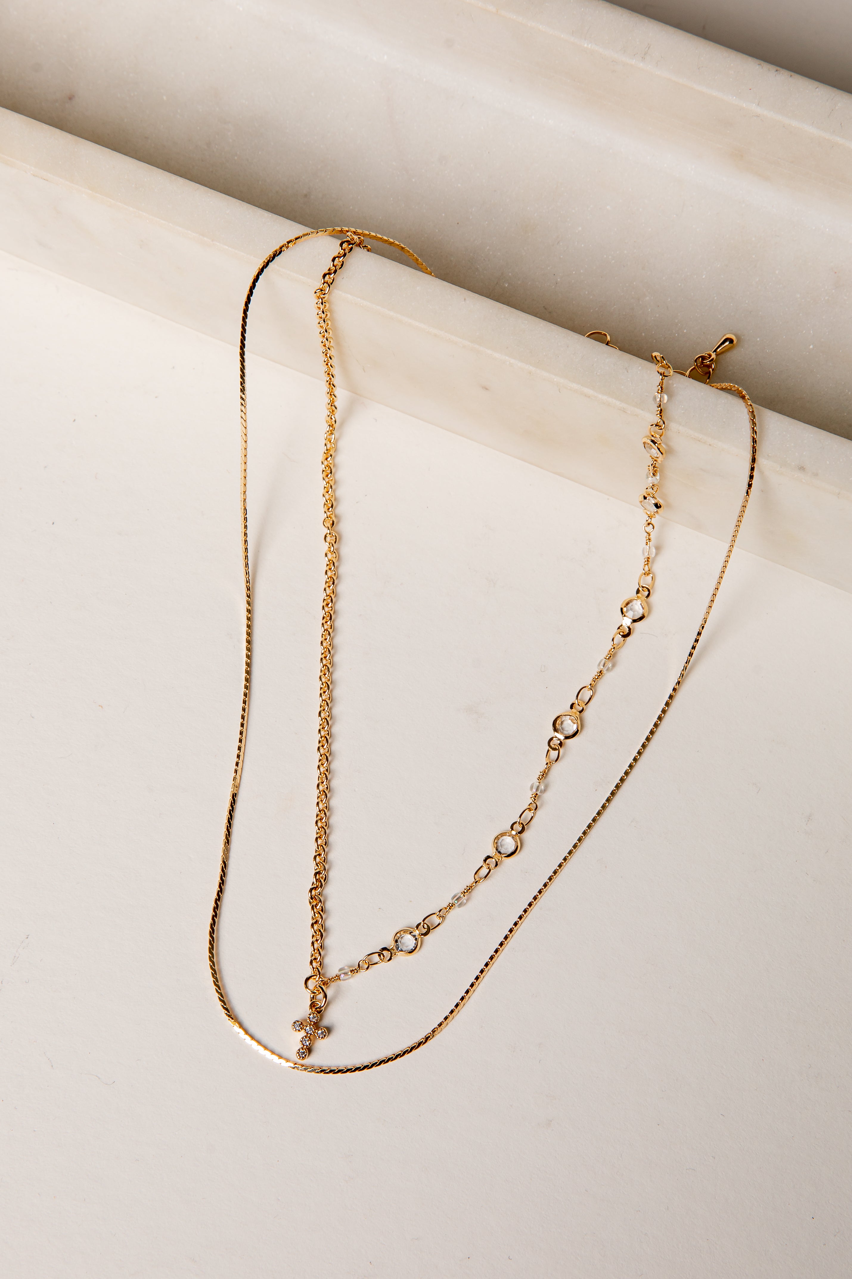 McKinley Gold Rhinestone Cross Layered Necklace