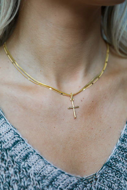 Anna Gold Layered Cross Charm Necklace