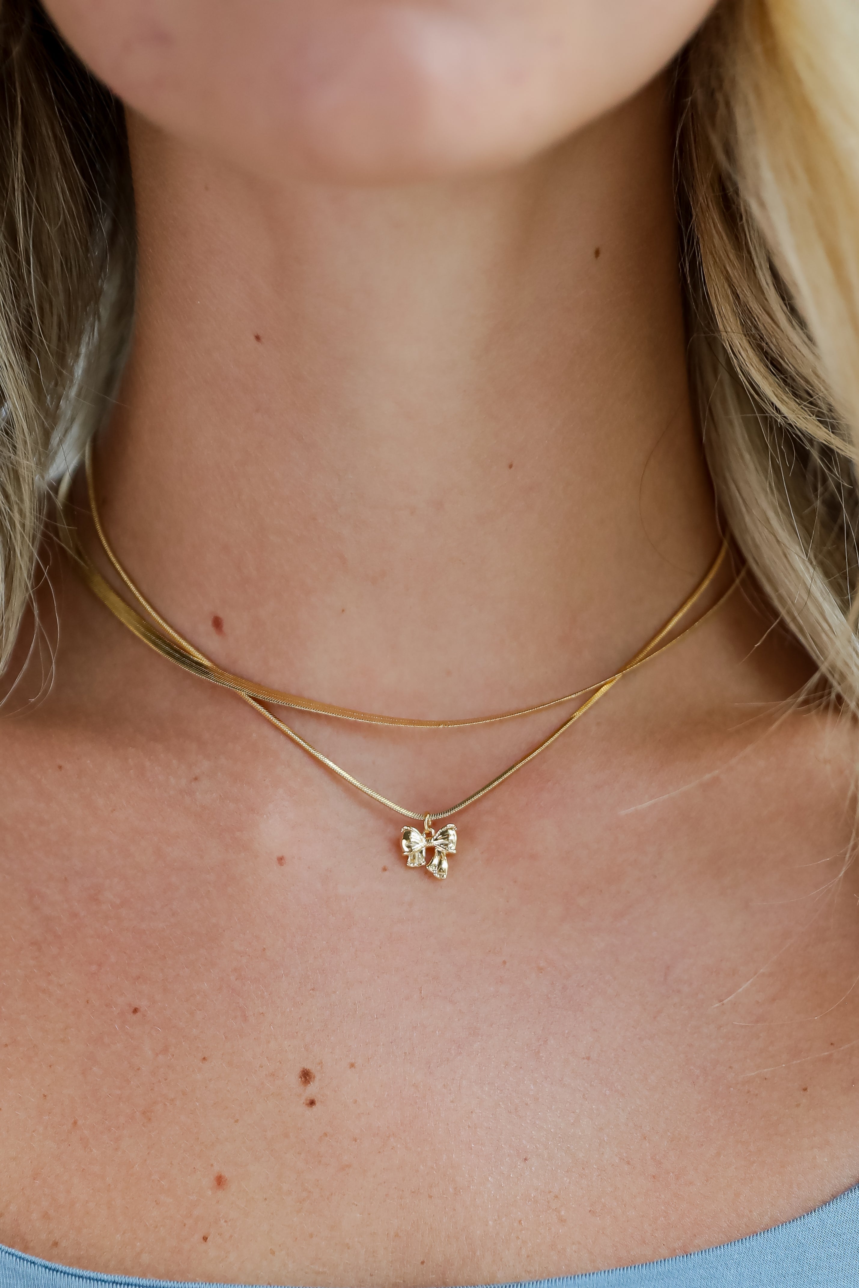 Skylar Gold Bow Charm Layered Snake Chain Necklace