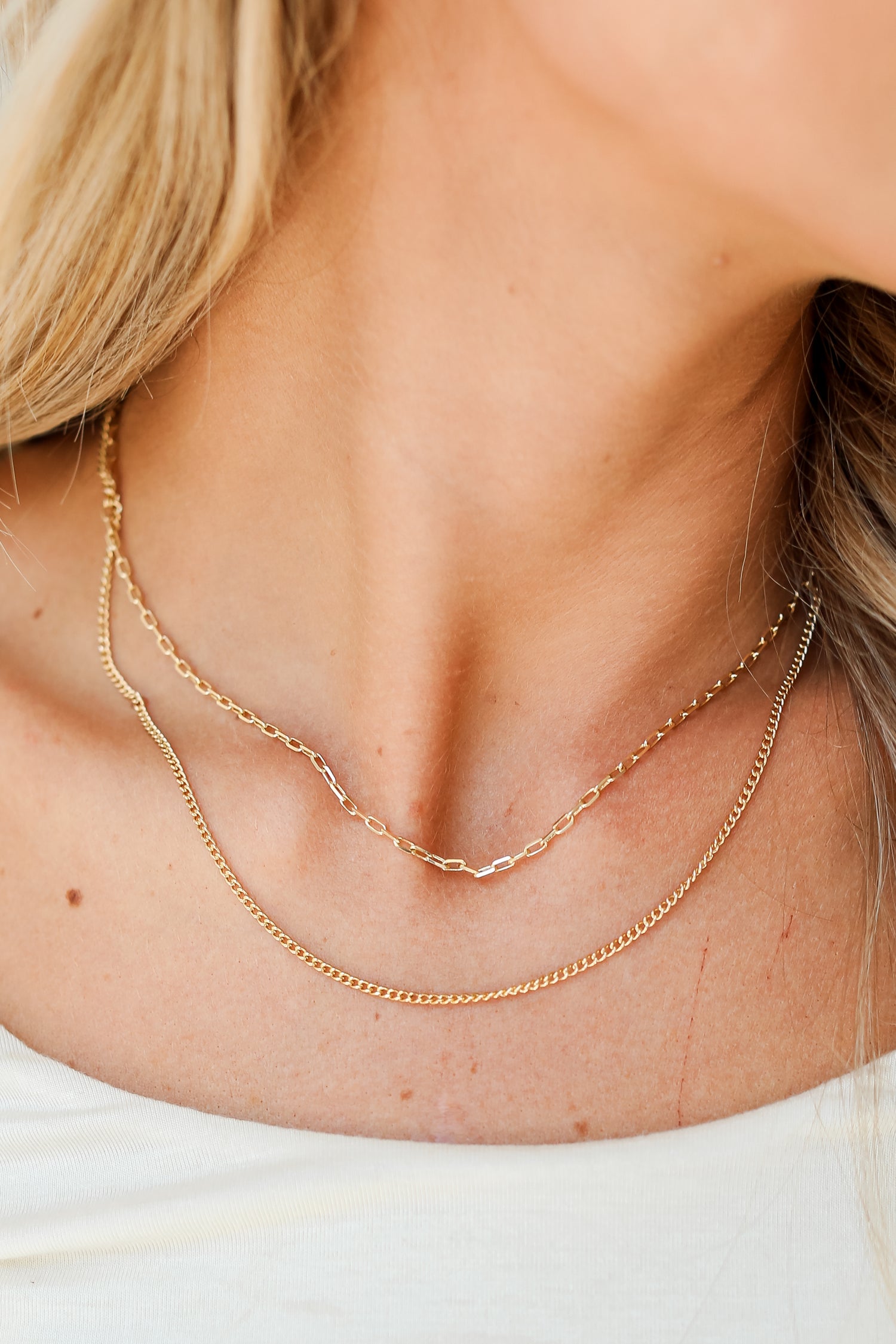 Gold Layered Chain Necklace close up