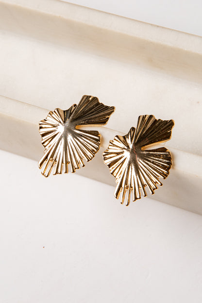 gold stud floral leaf earrings