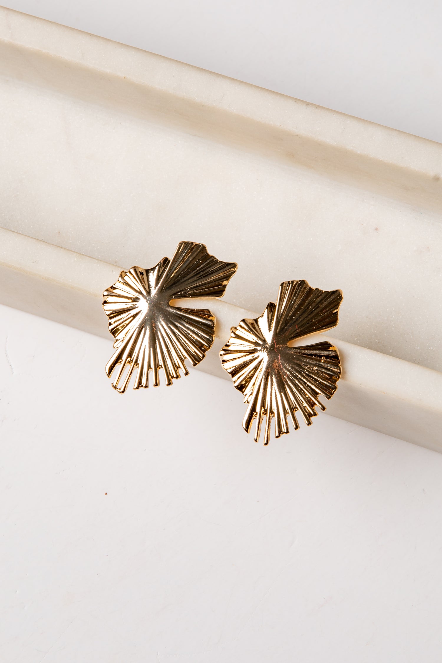 gold stud floral leaf earrings