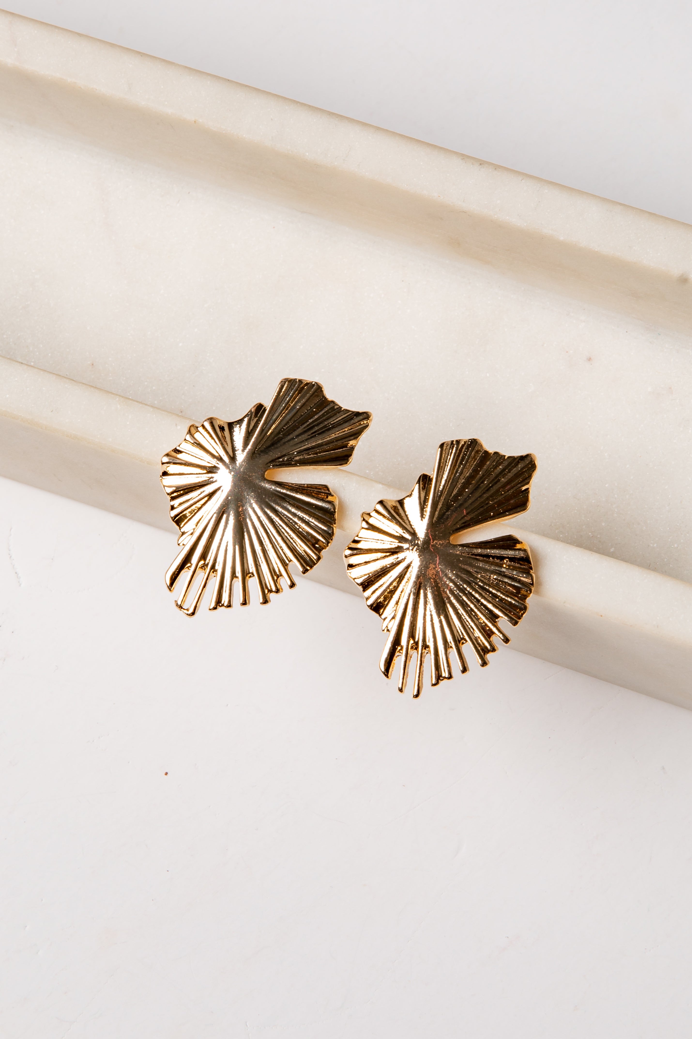 gold stud floral leaf earrings