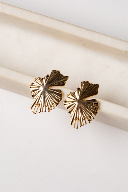 gold stud floral leaf earrings