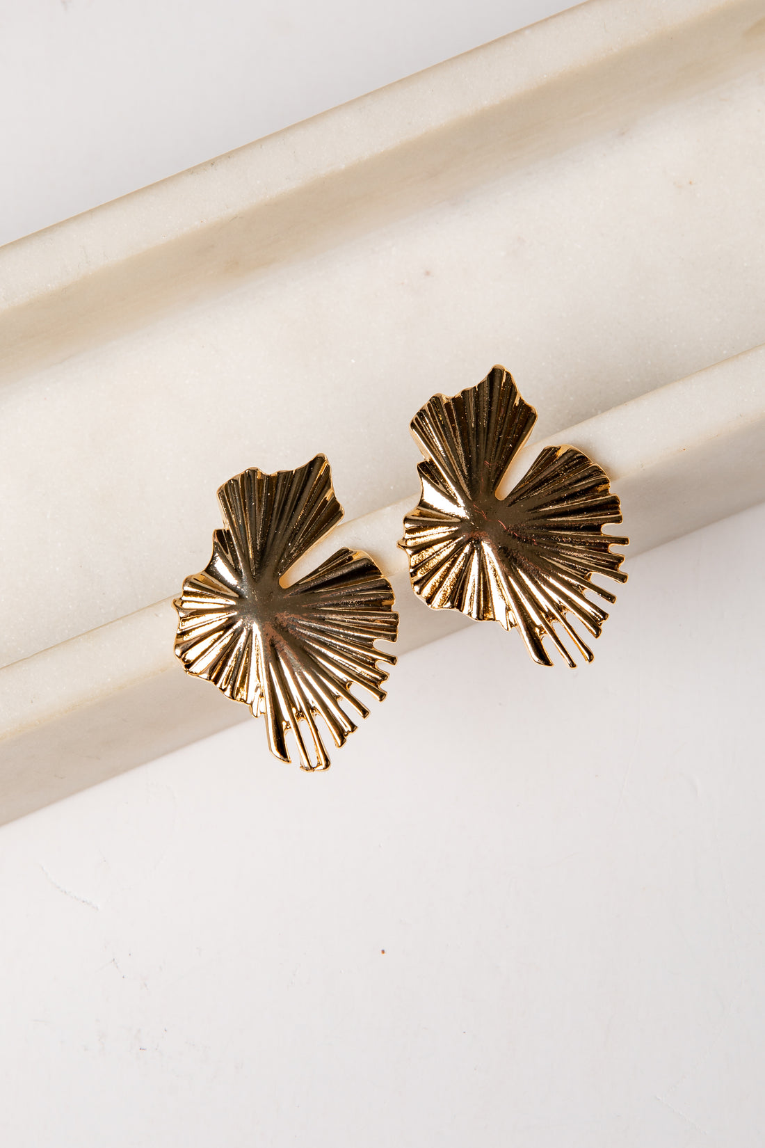 gold stud floral leaf earrings