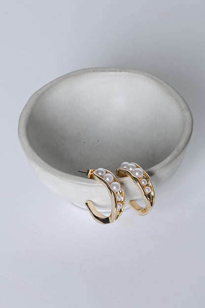 Adeline Gold Pearl Hoop Earrings