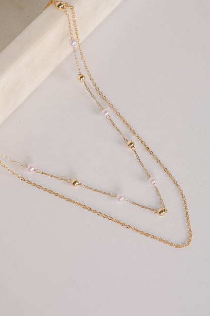 Michelle Gold Pearl Layered Necklace