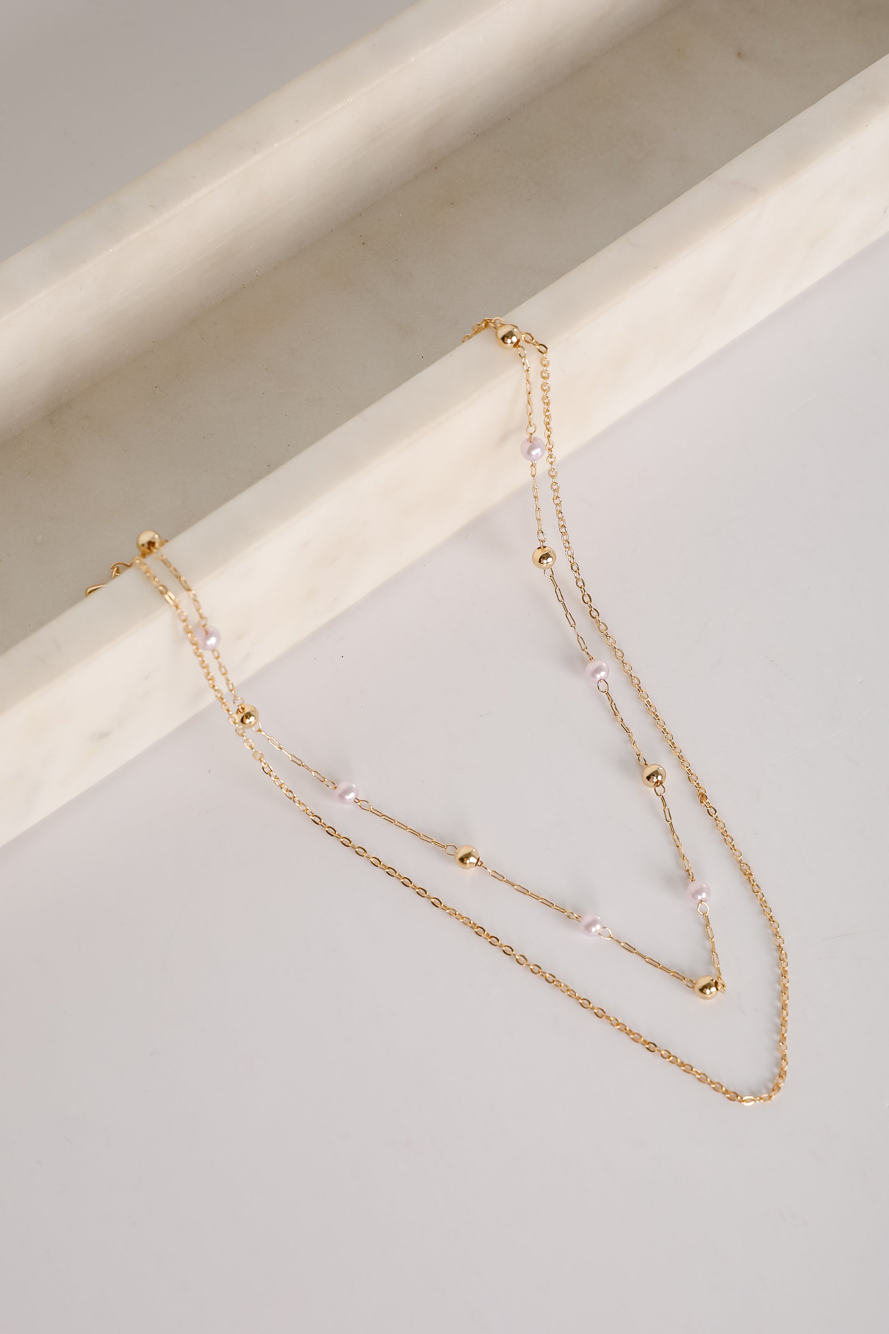 Michelle Gold Pearl Layered Necklace