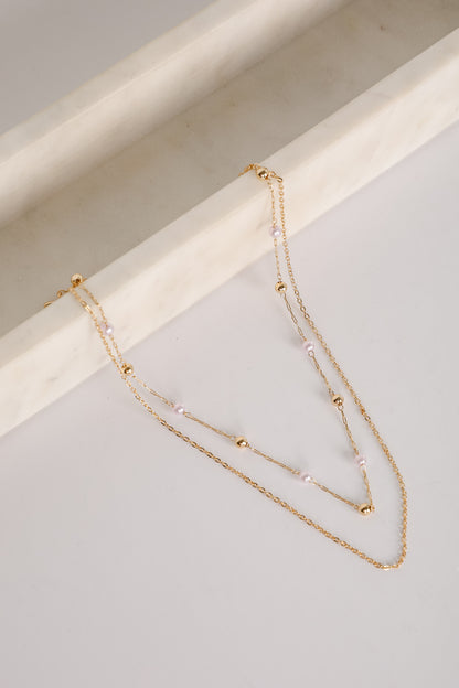 Michelle Gold Pearl Layered Necklace