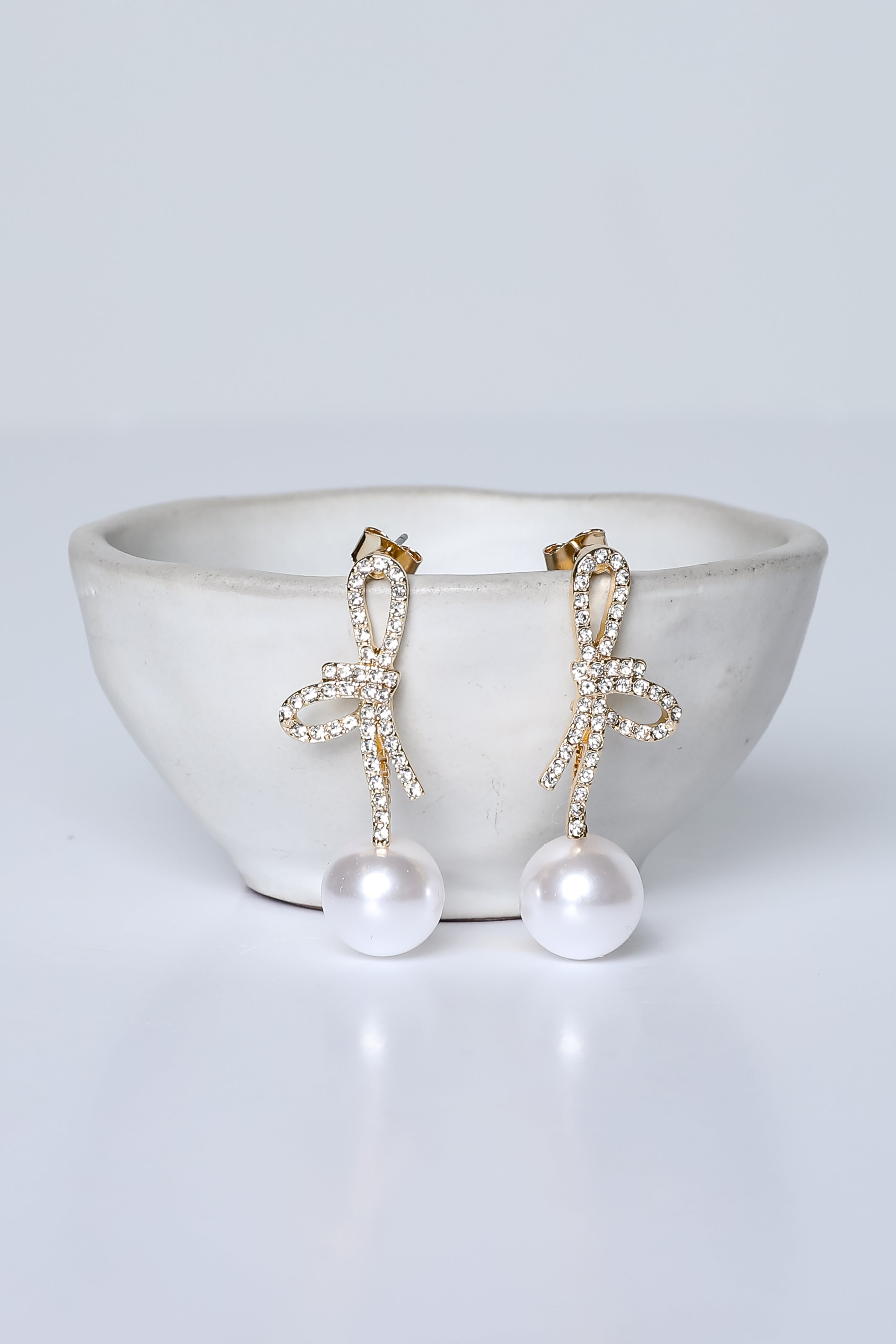 Addy Gold Rhinestone Pearl Drop Earrings