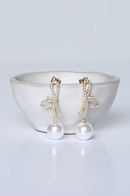 Addy Gold Rhinestone Pearl Drop Earrings