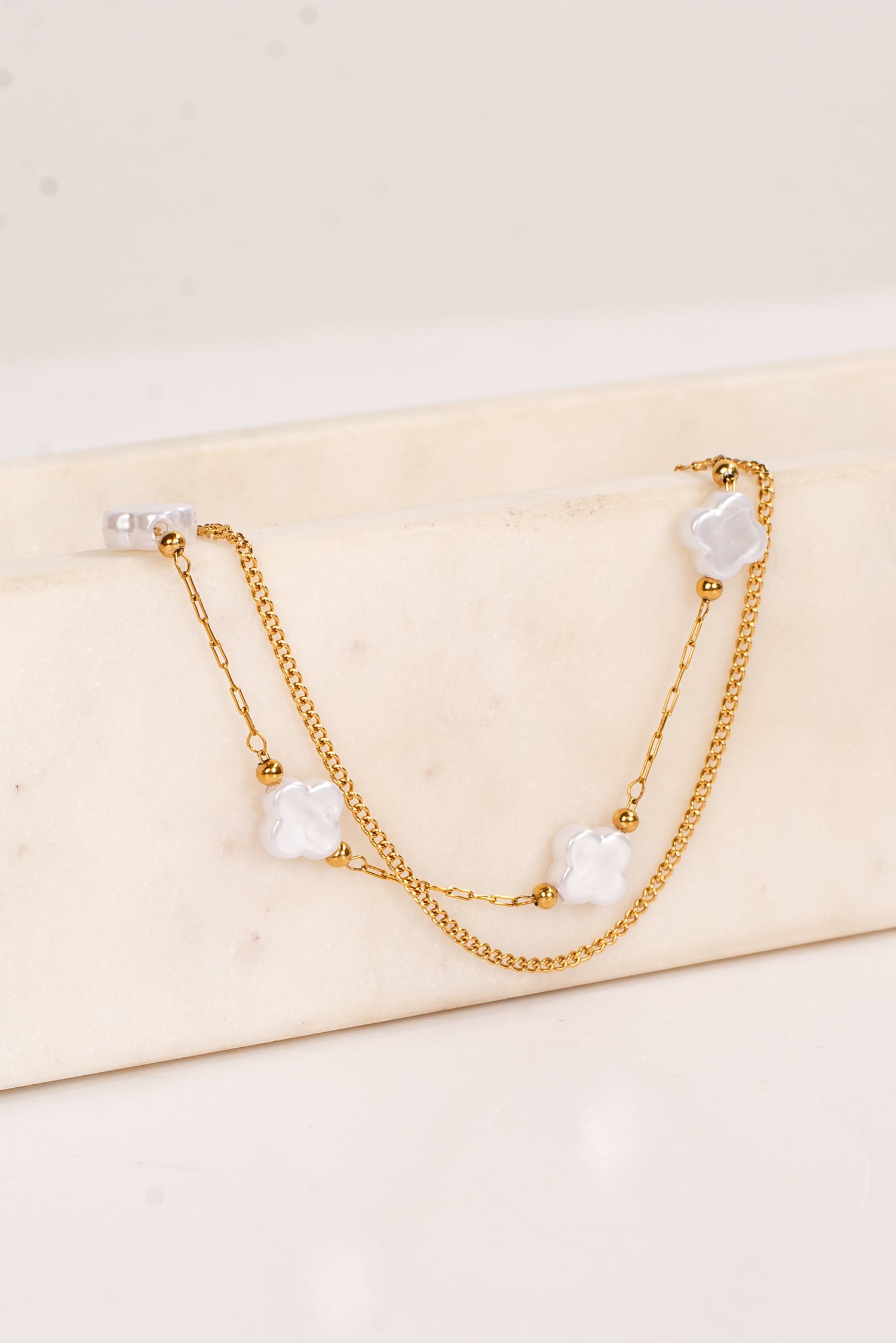 Kenzie Gold Pearl Quatrefoil Layered Bracelet